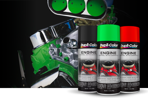 Three cans of different colors of engine spray paint
